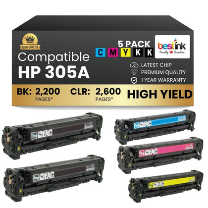 Compatible HP 305A Toner Cartridge Combo 2BK/C/M/Y Standard Yield (5 Pack)