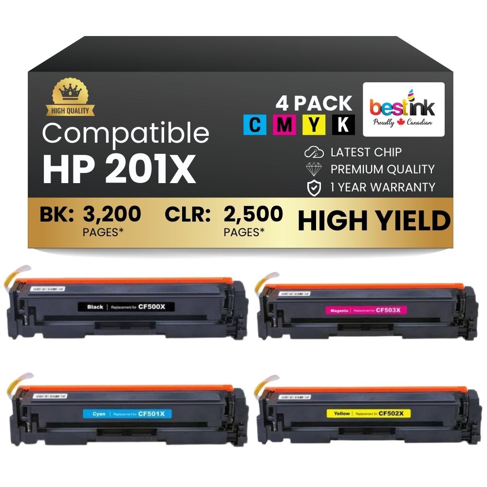 Cartouche de toner compatible HP 202X, haut rendement, noir/c/magenta/jaune (lot de 4)