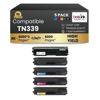 Brother TN339 Compatible Toner Cartridge Combo Extra High Yield 2BK/C/M/Y (5 Pack)