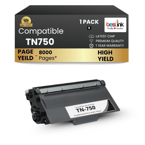 Brother TN750 Compatible Black Toner Cartridge ( 1 Pack ) High Yield