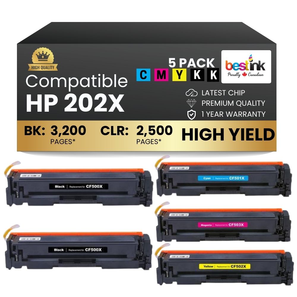 Compatible HP 202X Toner Cartridge High Yield Combo 2BK/C/M/Y (5 Pack)