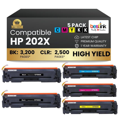 Compatible HP 202X Toner Cartridge High Yield Combo 2BK/C/M/Y (5 Pack)