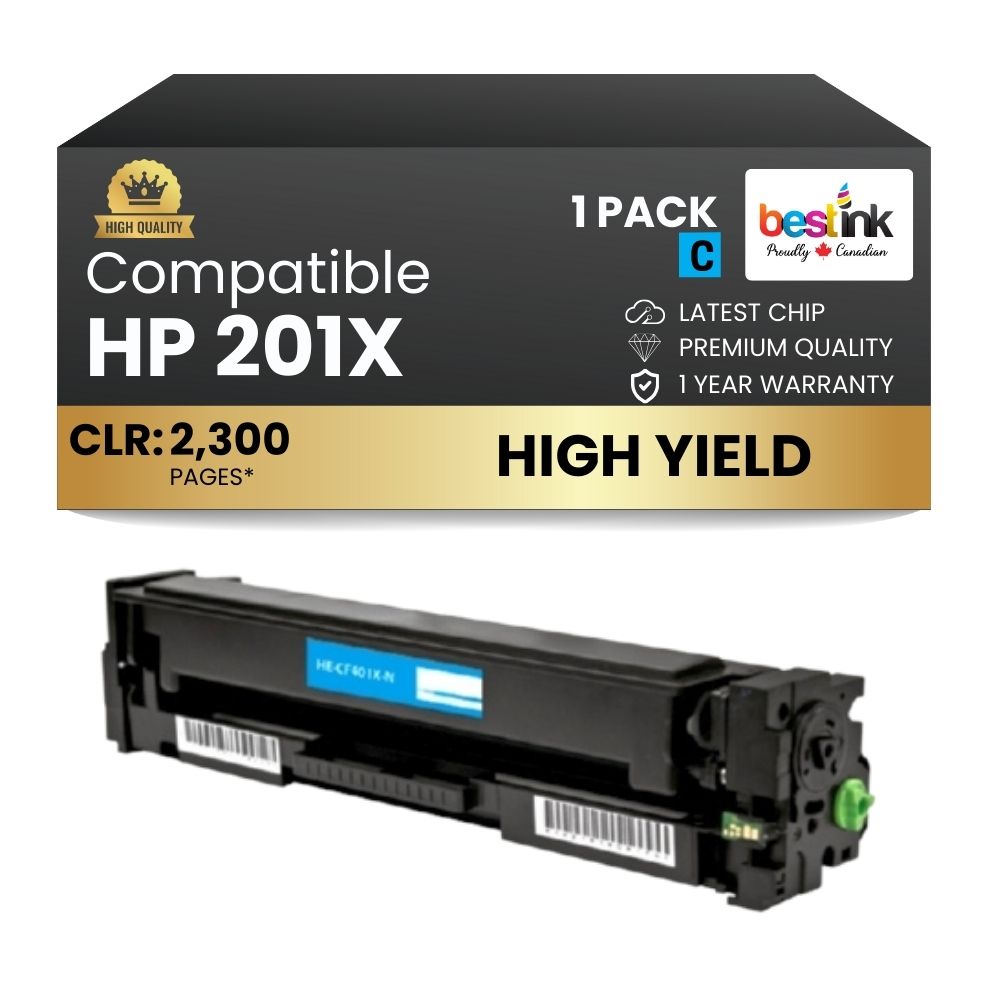 Compatible HP 201X CF401X Cyan Toner Cartridge High Yield