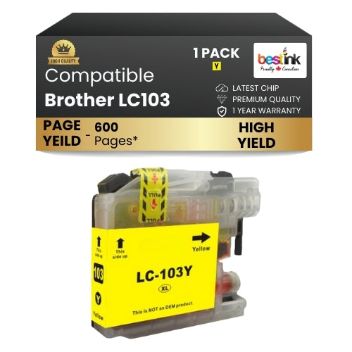 Brother LC103 Compatible Ink Cartridge ( 1 Pack ) Yellow High Yield