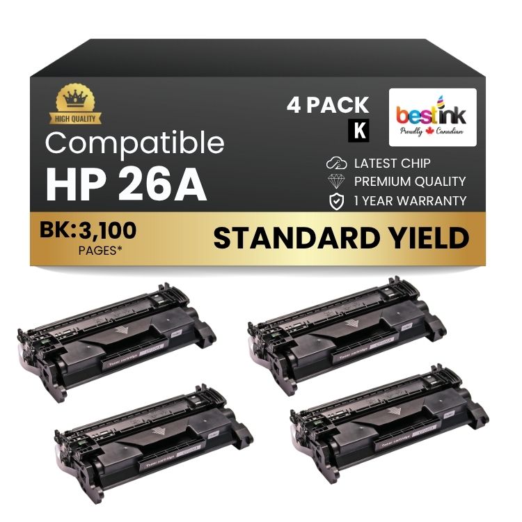 Compatible HP 26A CF226A Black Toner Cartridge (4 Pack)