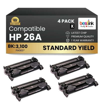 Compatible HP 26A CF226A Black Toner Cartridge (4 Pack)