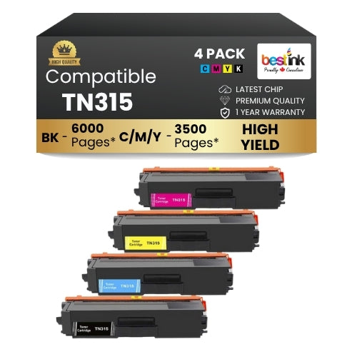 Cartouche de toner compatible Brother TN315, haut rendement, noir/c/magenta/jaune (lot de 4)