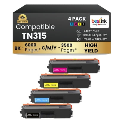 Cartouche de toner compatible Brother TN315, haut rendement, noir/c/magenta/jaune (lot de 4)