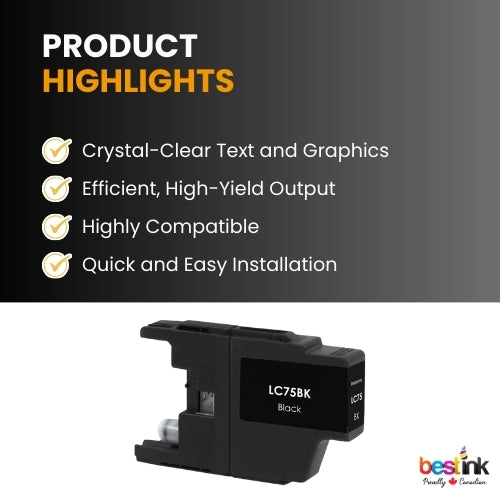 Brother LC75 Compatible Ink Cartridge Black ( 1 Pack ) High Yield
