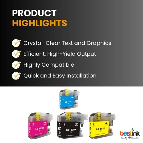 Brother LC103 Compatible Ink Cartridge ( 4 Pack ) BK/C/M/Y High Yield