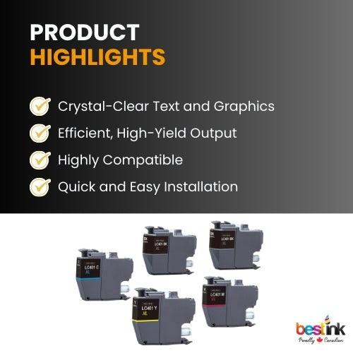 Brother LC401XL Compatible Ink Cartridge BK/C/M/Y (5 Pack )  High Yield