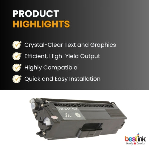 Cartouche de toner noir haute capacité compatible Brother TN315BK (1 paquet)