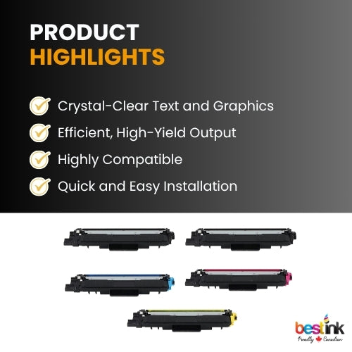 Cartouche de toner compatible Brother TN223 avec puce 2BK/C/M/Y (lot de 5)