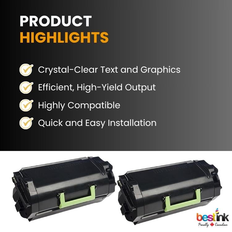 Compatible Lexmark  62D1X00 Black Toner Cartridge 2 Pack