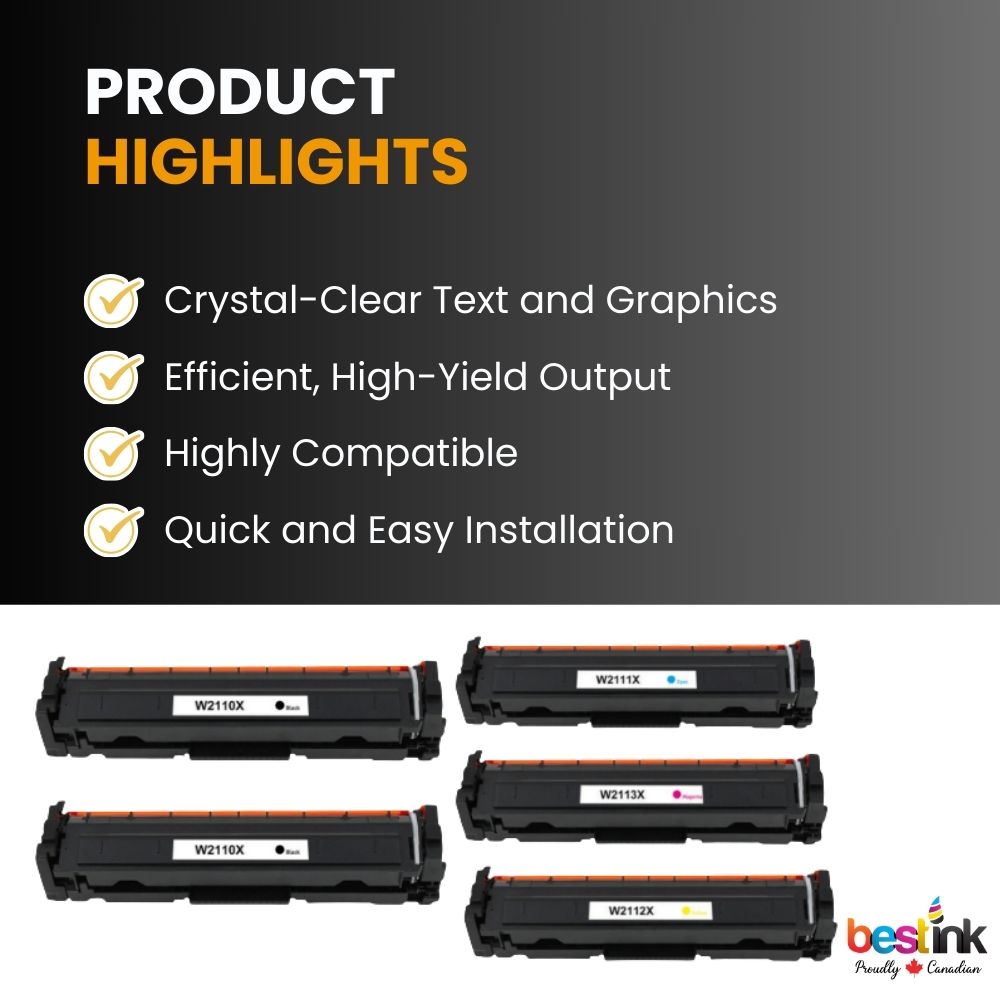 Cartouche de toner compatible HP 206X haute capacité, combo 2BK/C/M/Y (lot de 5)