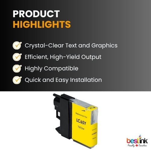 Brother LC65 Compatible Ink Cartridge ( 1 Pack ) Yellow High Yield