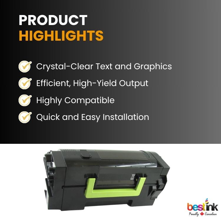 Cartouche de toner noir compatible Lexmark 58D1H00 (1 paquet)