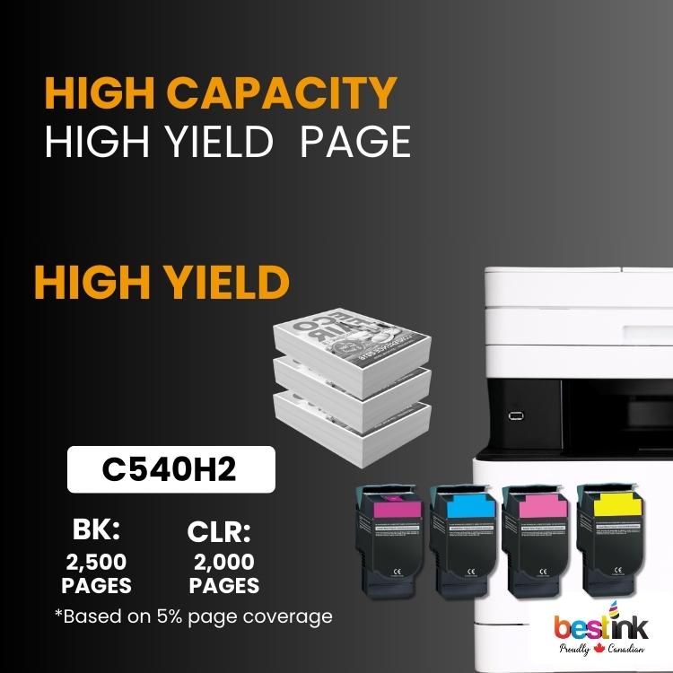 Compatible Lexmark  C540H2KG/C540H2MG/C540H2CG/C540H2YG Black,Cyan,Magenta,Yellow Toner Cartridge 4 Pack