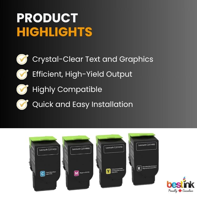 Pack de cartouches de toner compatibles Lexmark C231HK0 - C231HC0 - C231HM0 - C231HY0