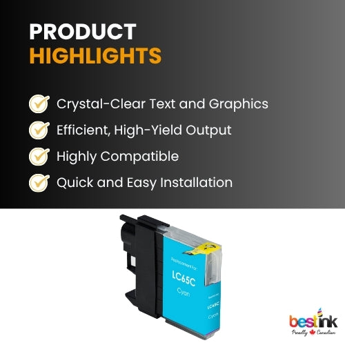 Brother LC65 Compatible Ink Cartridge ( 1 Pack ) Cyan High Yield