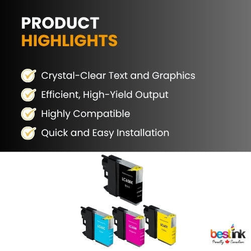 Brother LC65 Compatible Ink Cartridge ( 4 Pack ) BK/C/M/Y High Yield