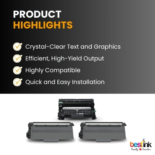 Brother TN720 DR720 Compatible Black 2 Toner & Drum Standard Yield