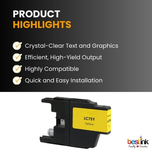 Brother LC75 Compatible Ink Cartridge Yellow ( 1 Pack ) High Yield