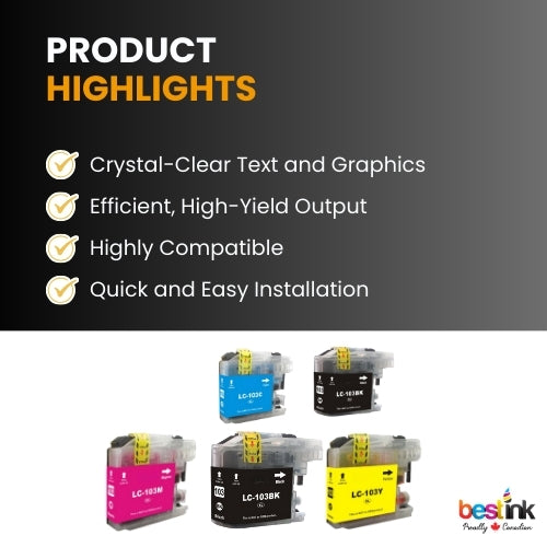 Brother LC103 Compatible Ink Cartridge ( 5 Pack ) BK/C/M/Y High Yield