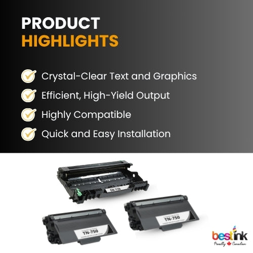 Brother TN750 DR720 Compatible 2 Toner Cartridge and 1 Drum Unit Combo High Yield