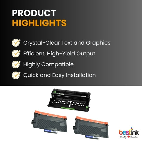 Brother TN850 DR820 Compatible Black 2 Toner Cartridge & 1 Drum ( Combo )High Yield ( 2 Pack )