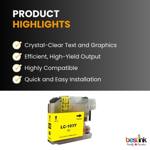 Brother LC103 Compatible Ink Cartridge ( 1 Pack ) Yellow High Yield