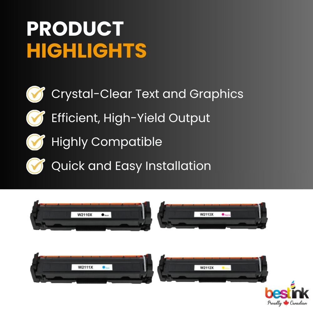 Cartouche de toner compatible HP 206X haute capacité, combo noir/c/magenta/jaune (lot de 4)