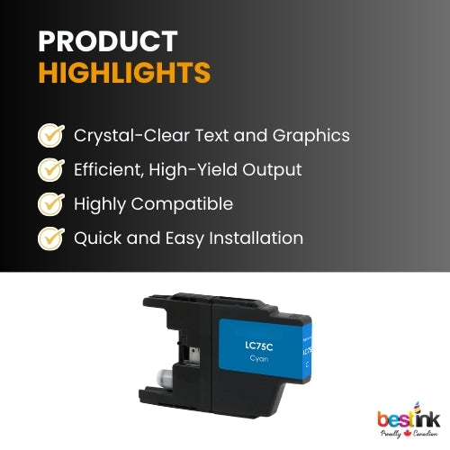 Brother LC75 Compatible Ink Cartridge Cyan ( 1 Pack ) High Yield