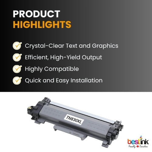 Cartouche de toner noire Brother TN830XL (1 paquet) à haut rendement