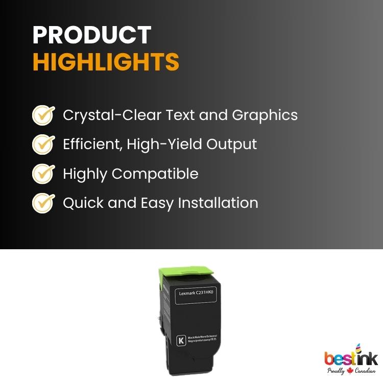 Cartouche de toner noir compatible Lexmark C231HK0
