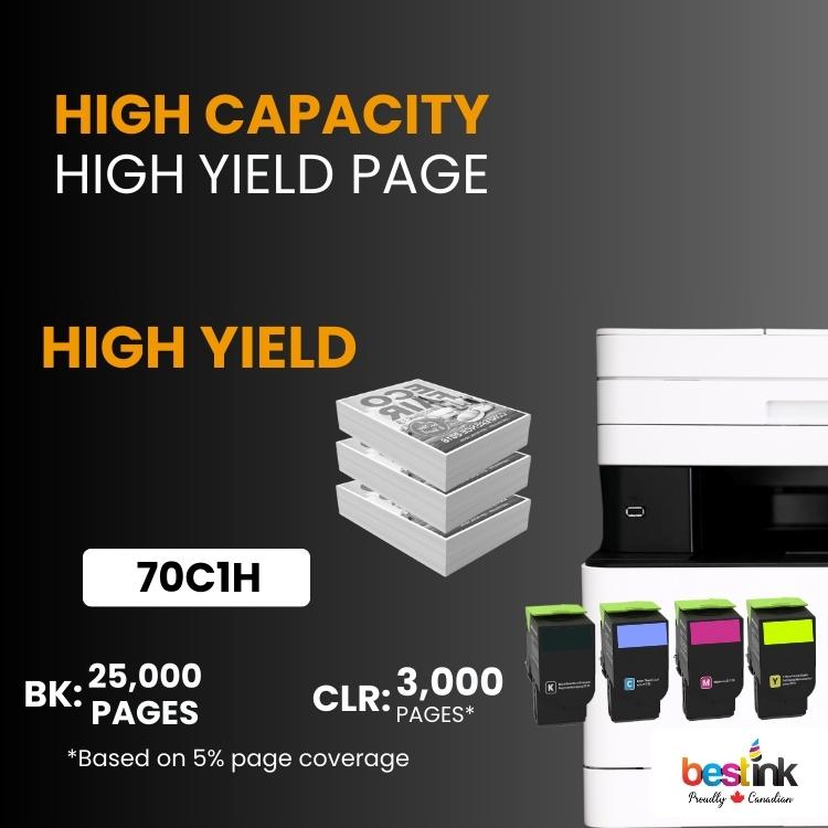 Compatible Lexmark 70C1HM0/70C1HY0/70C1HC0/70C1HK0 Toner Cartridge Combo Pack