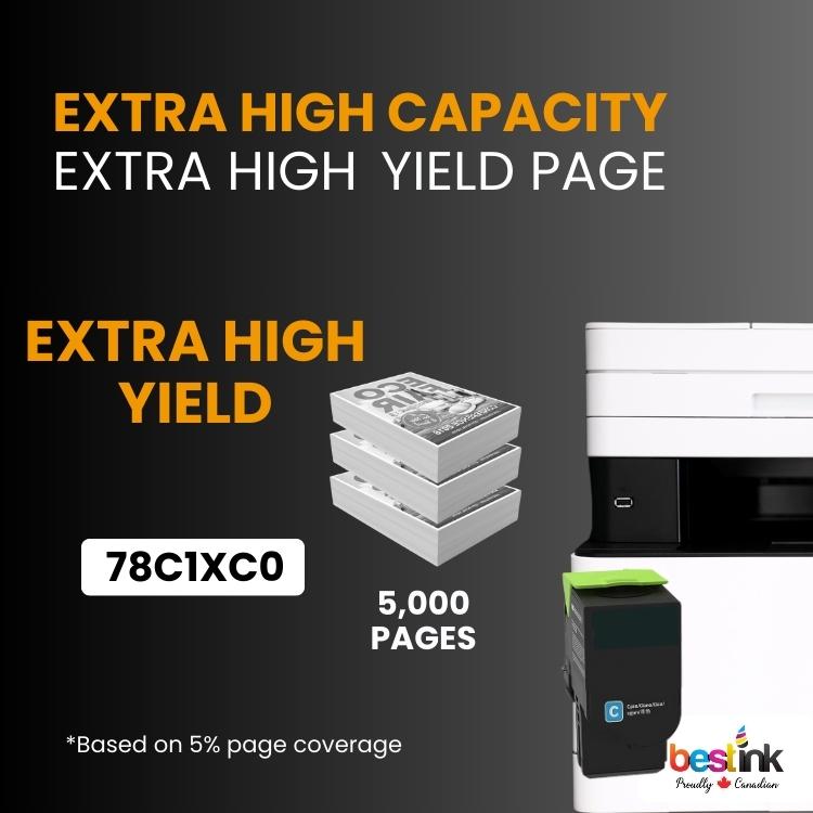 Compatible Lexmark 78C1XC0, Cyan Toner 1 Pack
