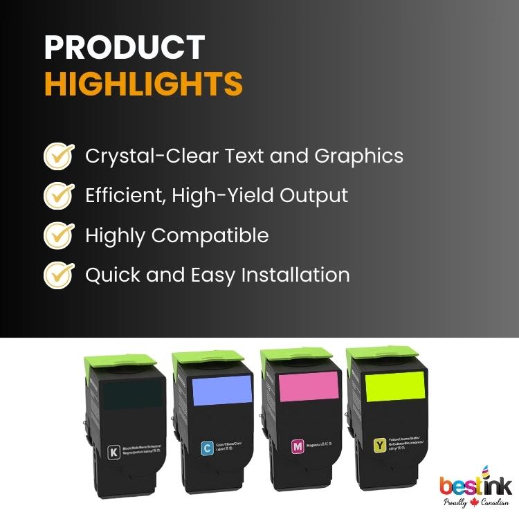Compatible Lexmark 70C1HM0/70C1HY0/70C1HC0/70C1HK0 Toner Cartridge Combo Pack