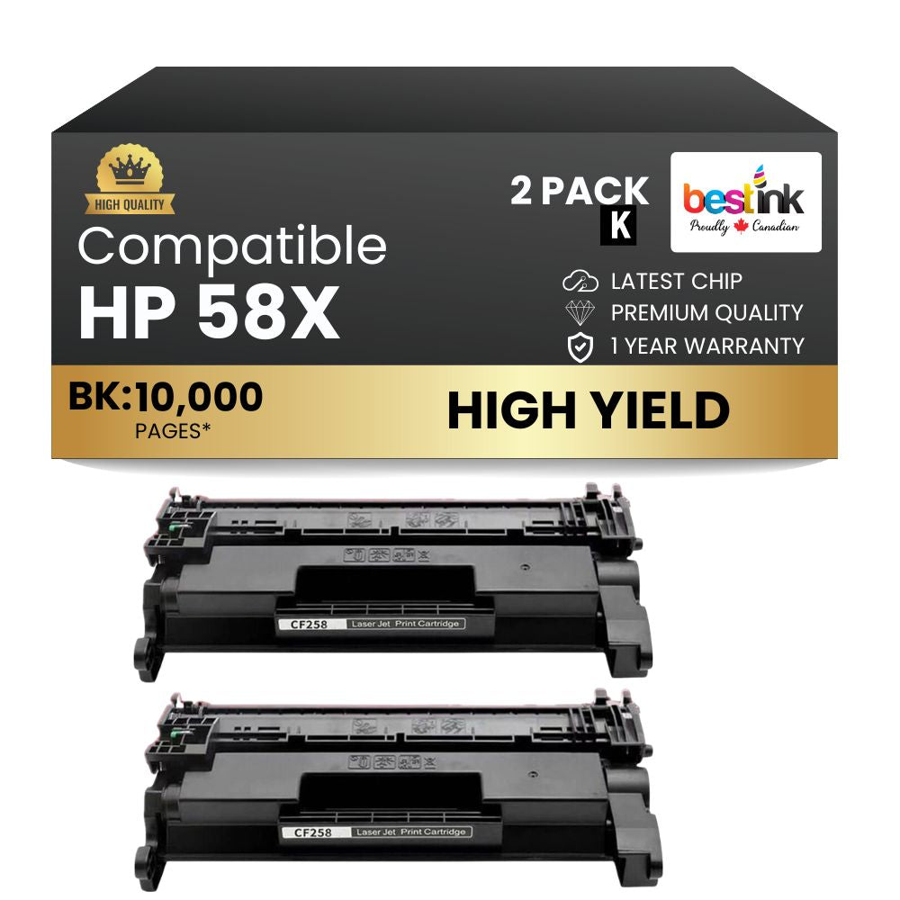Compatible HP 58X CF258X Black Toner Cartridge High Yield - With Chip (2 Pack)