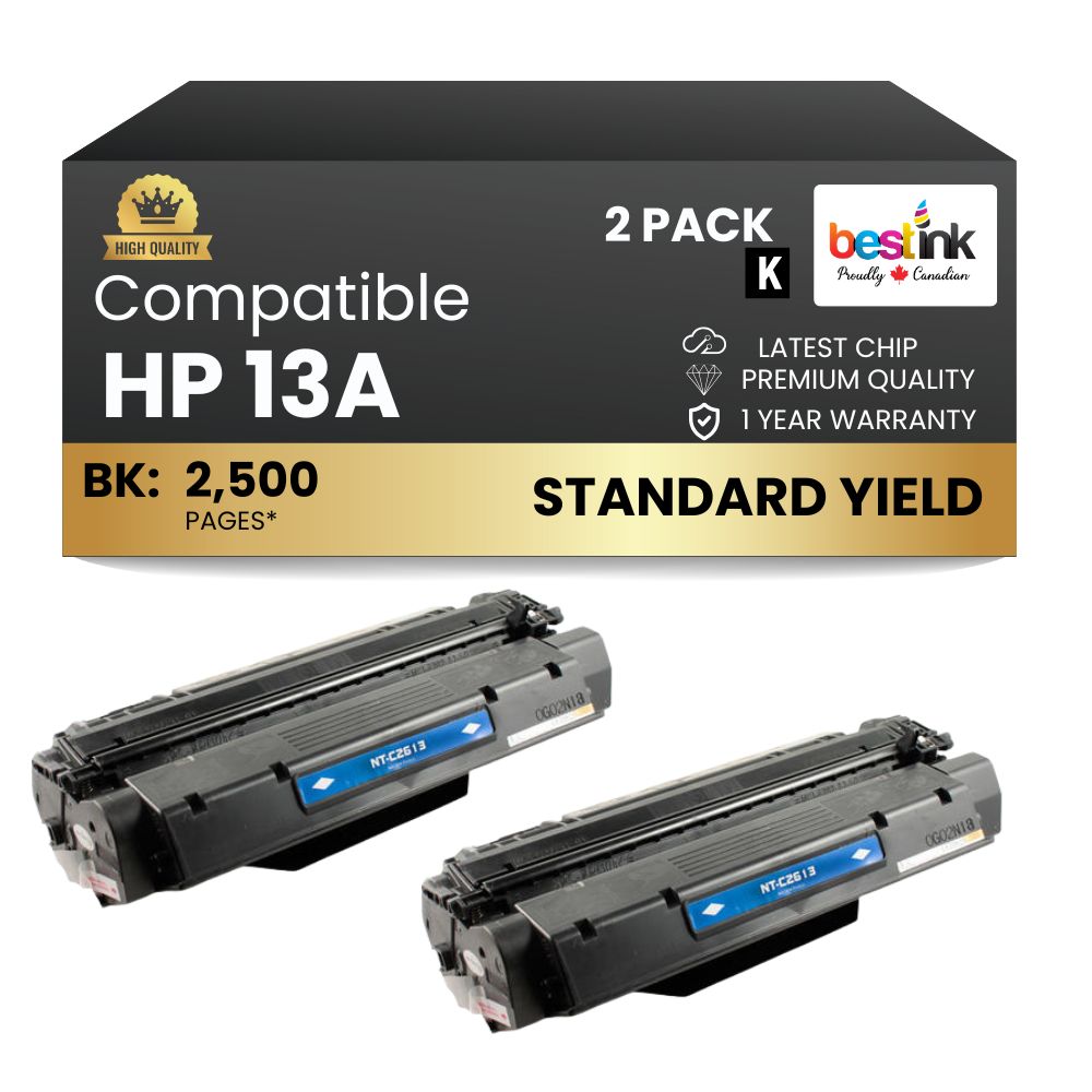 Compatible HP 13A Q2613A Black Toner Cartridge (2 Pack)