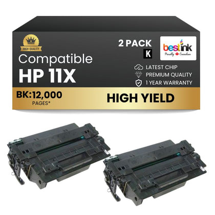 Cartouche de toner noir haute capacité compatible HP 11X Q6511X (lot de 2)