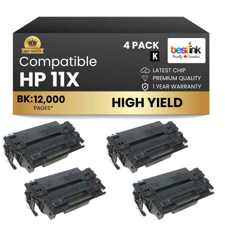 Cartouches de toner noir compatibles HP 11X Q6511X (lot de 4)