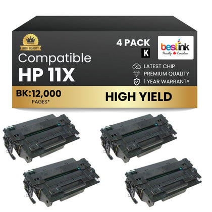 Cartouches de toner noir compatibles HP 11X Q6511X (lot de 4)