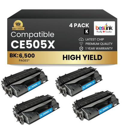 Cartouches de toner noir haute capacité compatibles HP 05X CE505X (lot de 4)