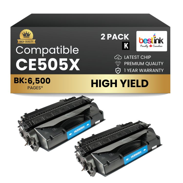 Cartouche de toner noir haute capacité compatible HP 05X CE505X (lot de 2)