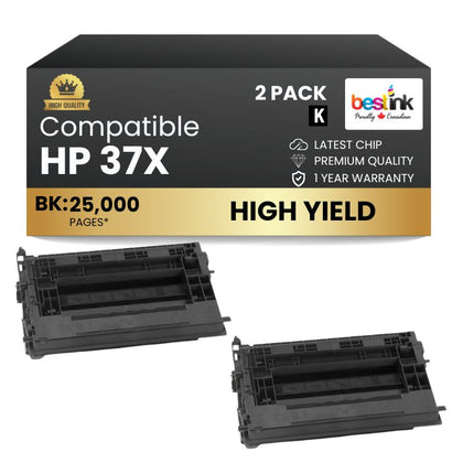 Compatible HP 37X CF237X Black Toner Cartridge High Yield (2 Pack)