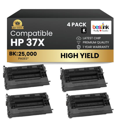 Compatible HP 37X CF237X Black Toner Cartridge High Yield (4 Pack)