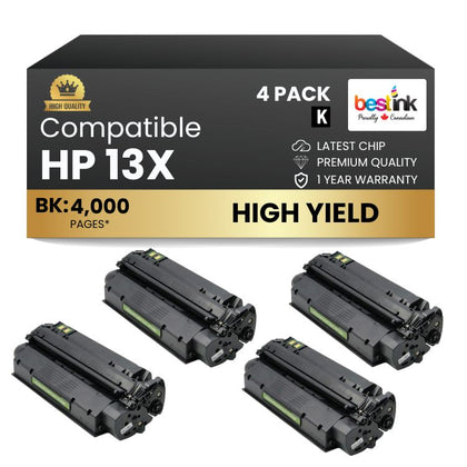 Compatible HP 13X Q2613X Black Toner Cartridge High Yield (4 Pack)