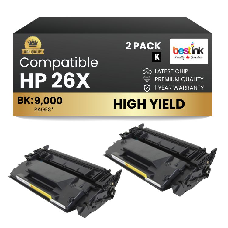 Compatible HP 26X CF226X Black Toner Cartridge (2 Pack)