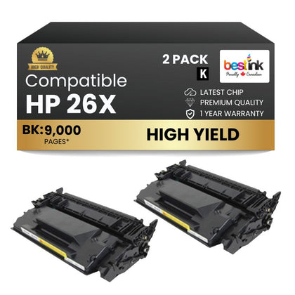 Compatible HP 26X CF226X Black Toner Cartridge (2 Pack)